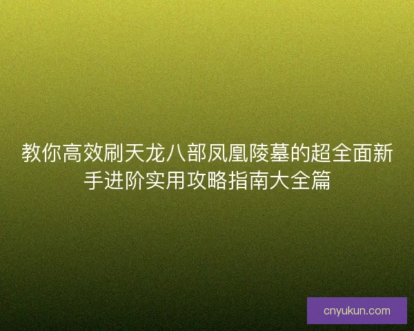教你高效刷天龙八部凤凰陵墓的超全面新手进阶实用攻略指南大全篇