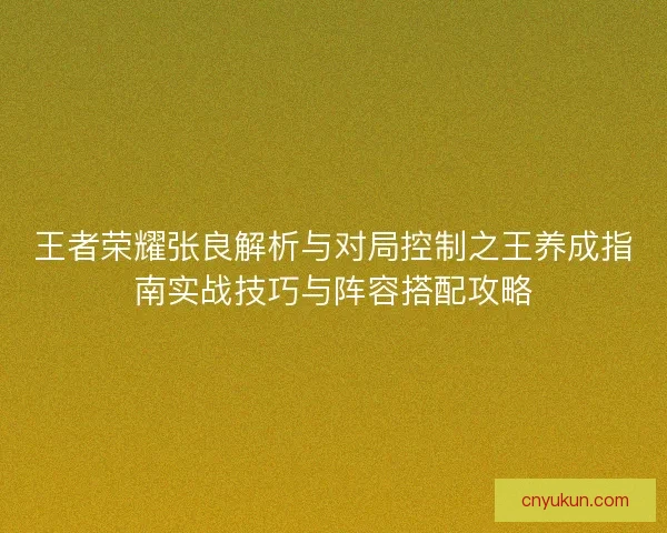 王者荣耀张良解析与对局控制之王养成指南实战技巧与阵容搭配攻略