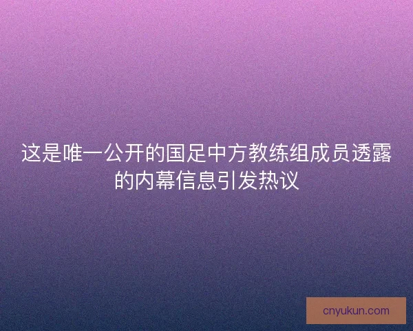 这是唯一公开的国足中方教练组成员透露的内幕信息引发热议